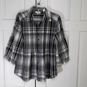 Fashion Bug 3/4 Sleeve Black and White Stripped Top size large
